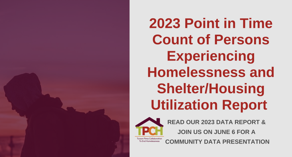 Cover image shows person walking with backpack and text that reads "2023 Point in Time Count of Persons Experiencing Homelessness and Shelter/Housing Utilization Report - Read our 2023 Data Report and Join Us on June 6 for a Community Data Presentation.